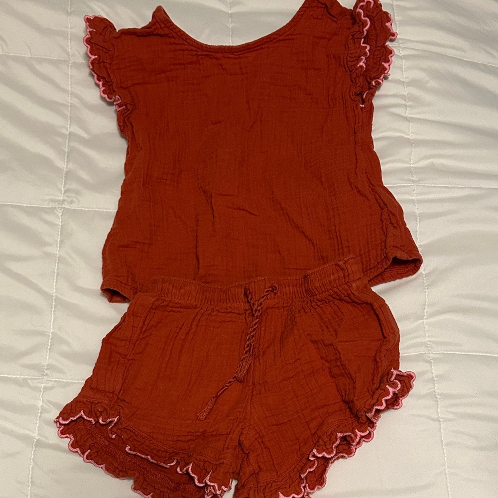 Old Navy Rust Red Ruffle Sleeve Top and Shorts Set